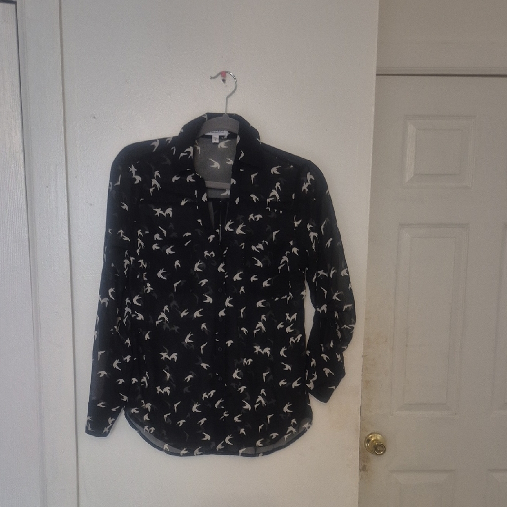 Express Black Top with White Bird Design